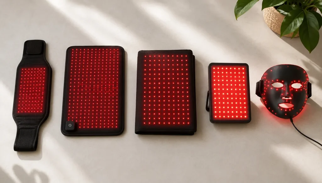 red light therapy device categories belt mat blanket panel mask comparison