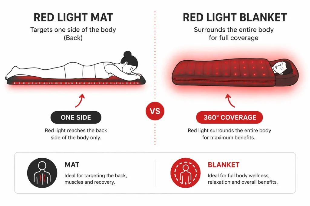 red light therapy mat one side vs blanket 360 degree coverage diagram