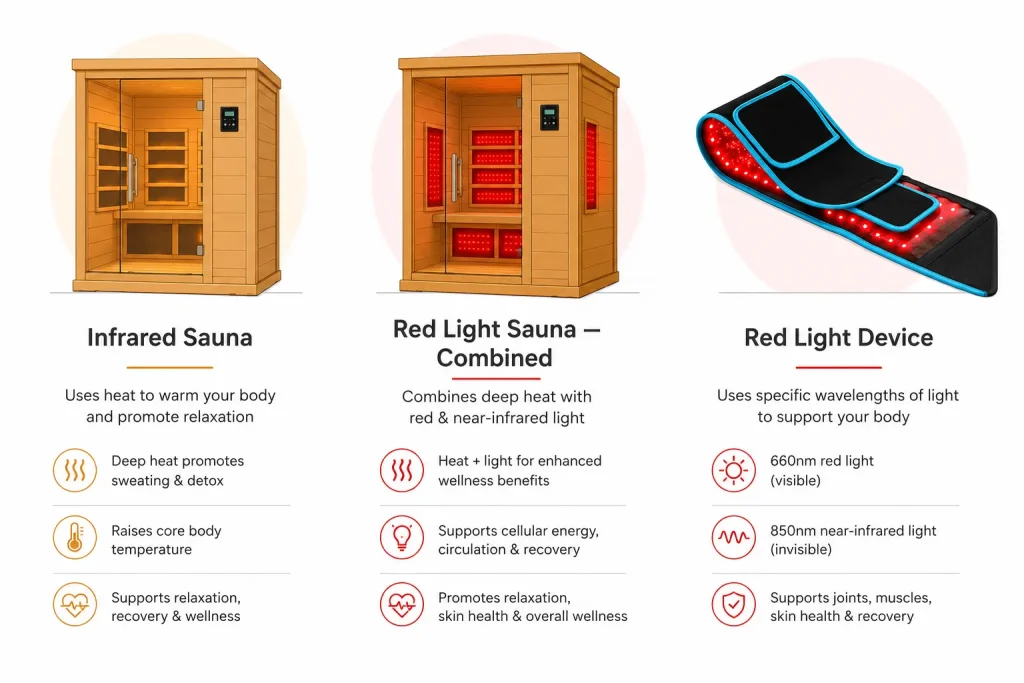 red light sauna combined infrared heat LED panel comparison