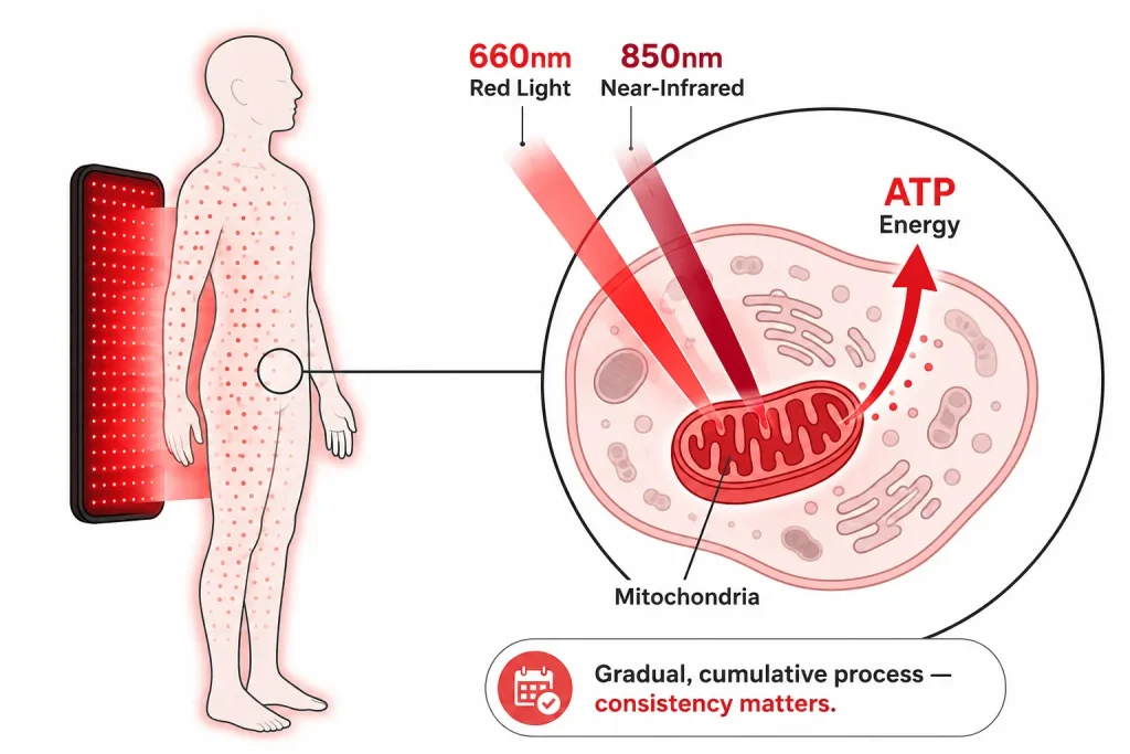 red light therapy benefits mitochondria ATP cellular mechanism