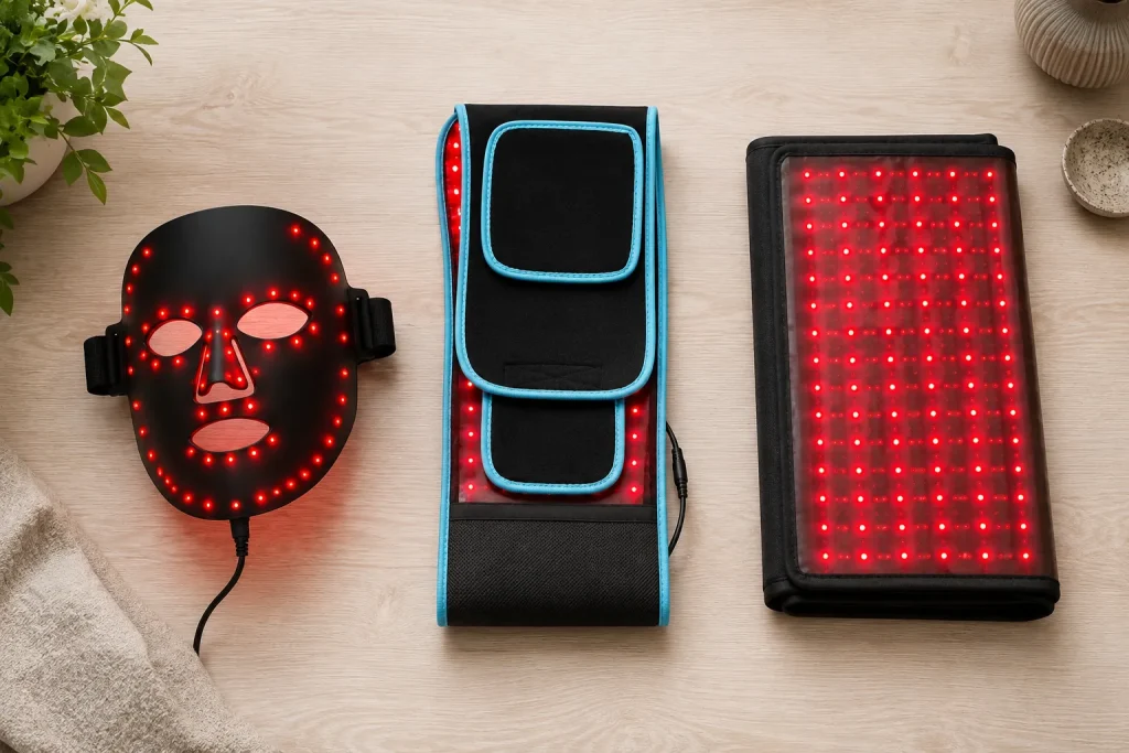 red light therapy device chooser face mask belt mat which is right