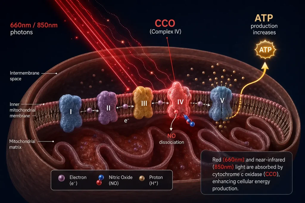 photobiomodulation cytochrome c oxidase ATP mechanism mitochondria