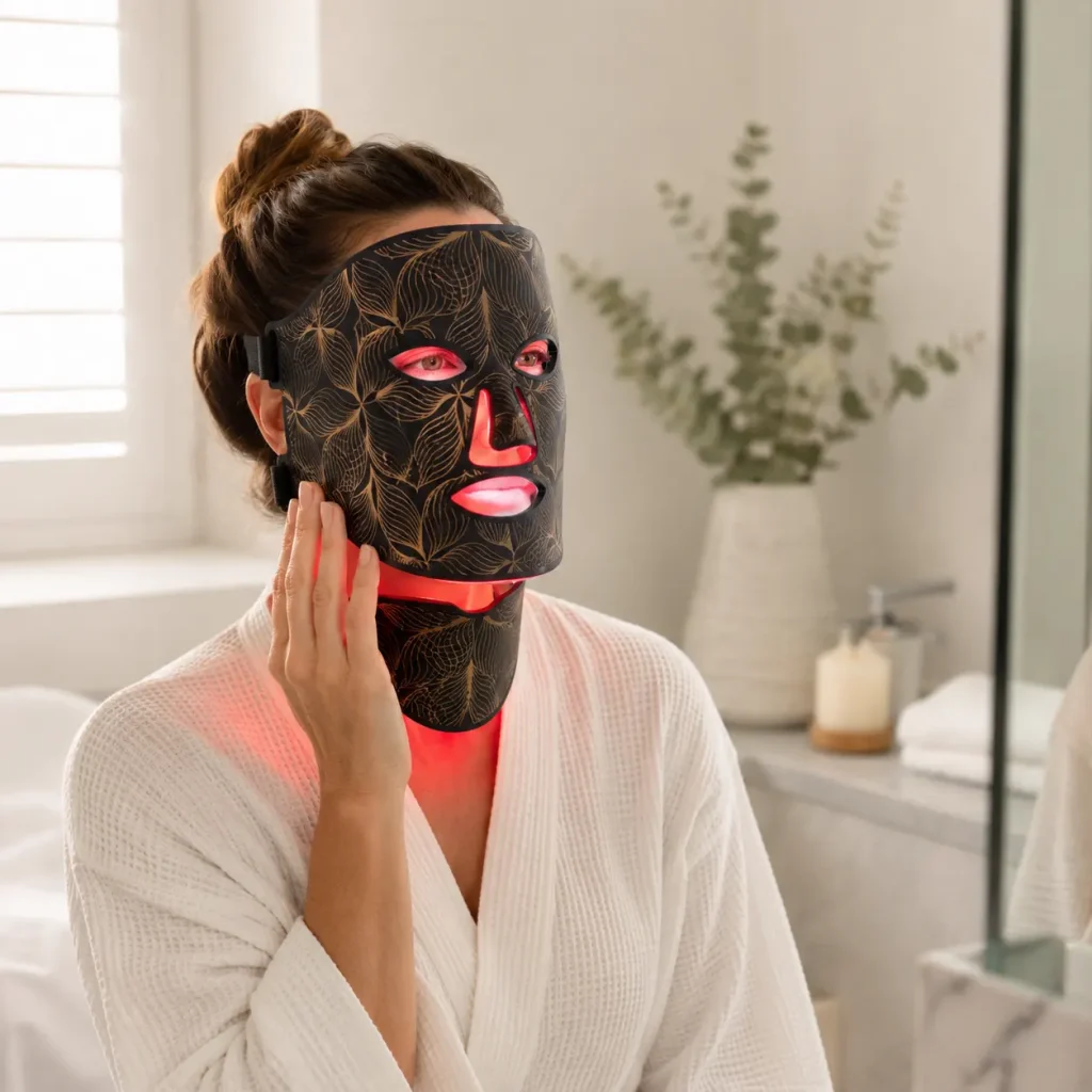 red light therapy face neck mask skin firmness routine
