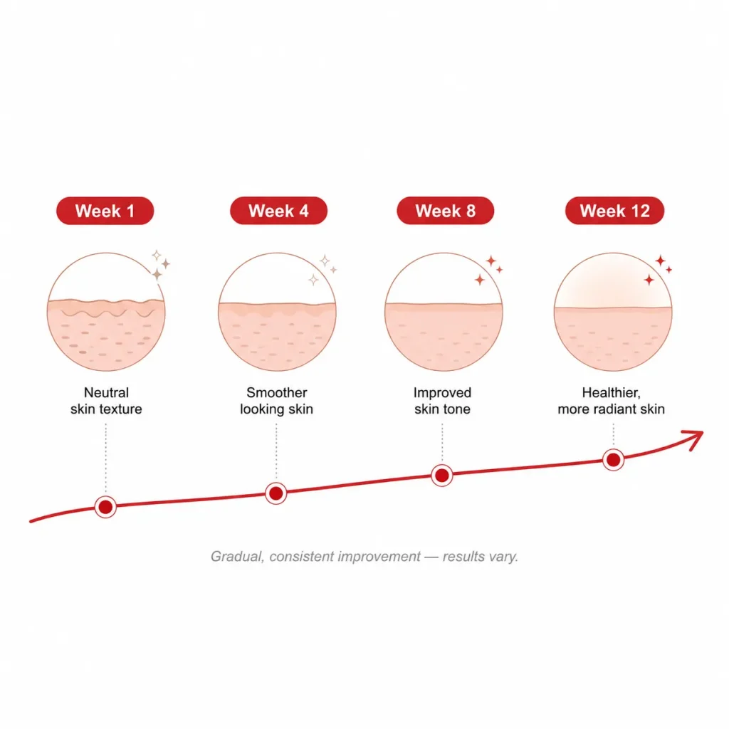 red light therapy wrinkles gradual results 8 12 weeks consistent routine