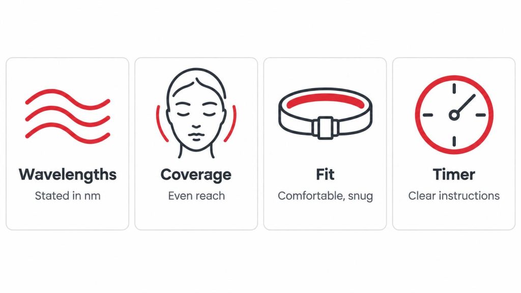 LED mask buying checklist wavelength coverage fit timer