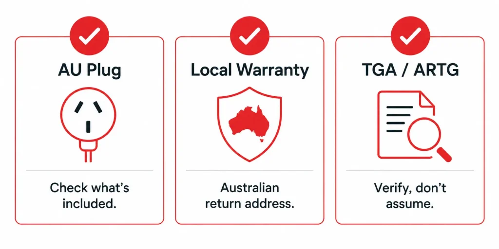 LED neck mask Australia plug warranty TGA checklist
