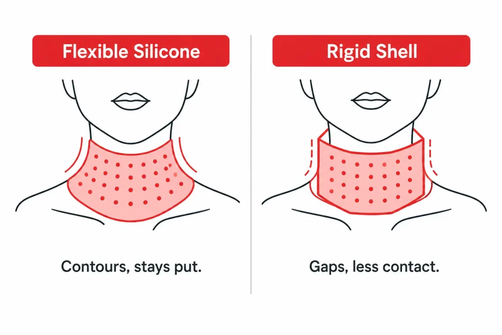 LED neck mask fit flexible silicone vs rigid shell comparison