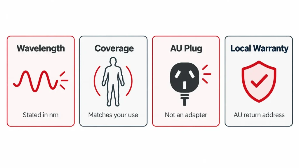 red light therapy at-home device Australia buying checklist