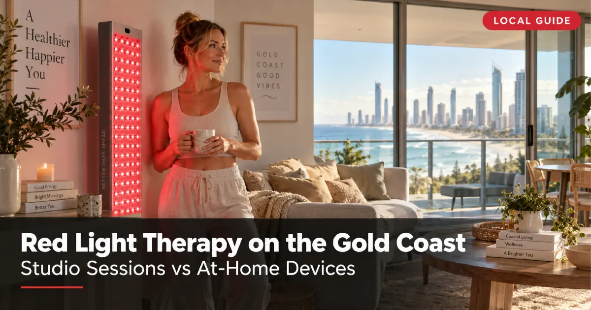 red light therapy Gold Coast studio vs at-home devices guide