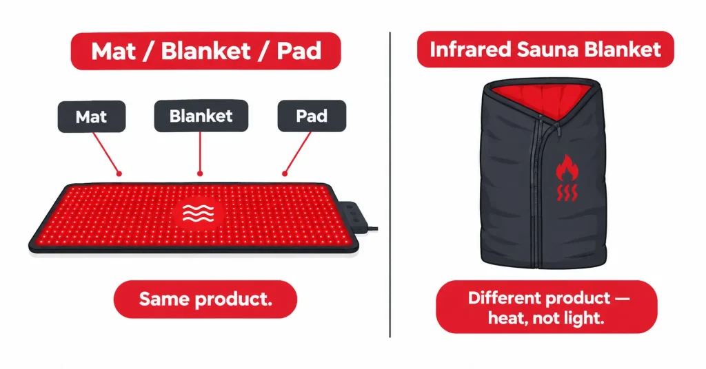 red light therapy mat vs blanket naming vs infrared sauna blanket