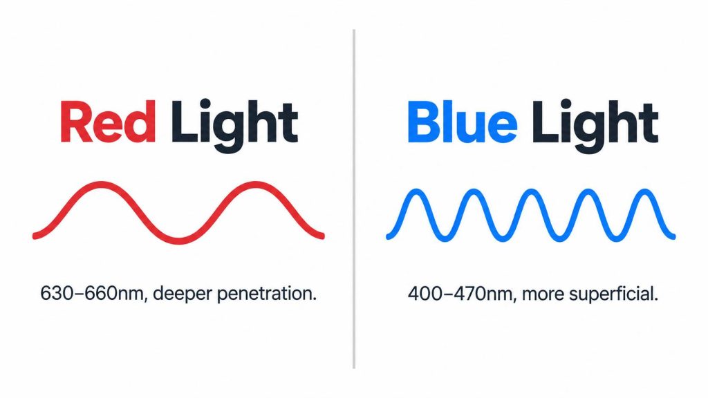 red light vs blue light wavelength and research comparison
